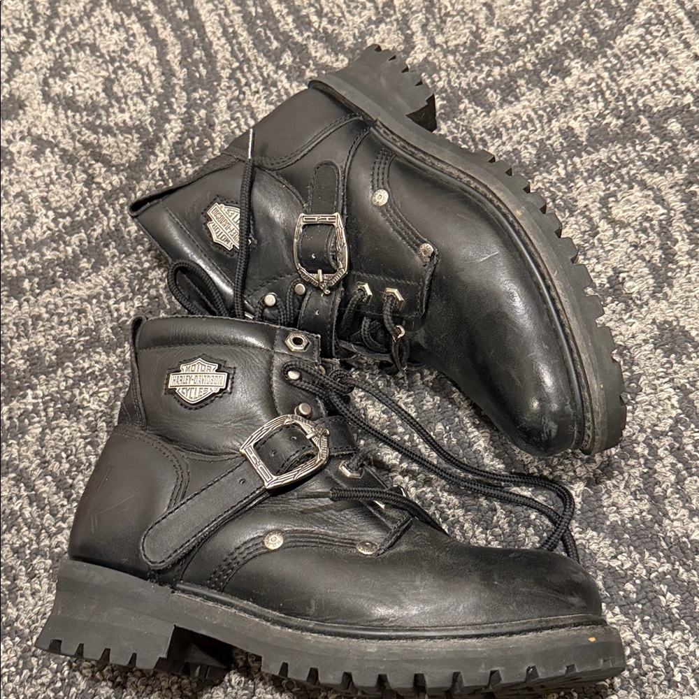 Harley-Davidson Black Leather Lace-Up Boots - Picture 3 of 7